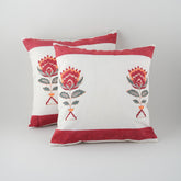 Block-Printed Cushion Cover Pair, Orange & Maroon - Eyaas